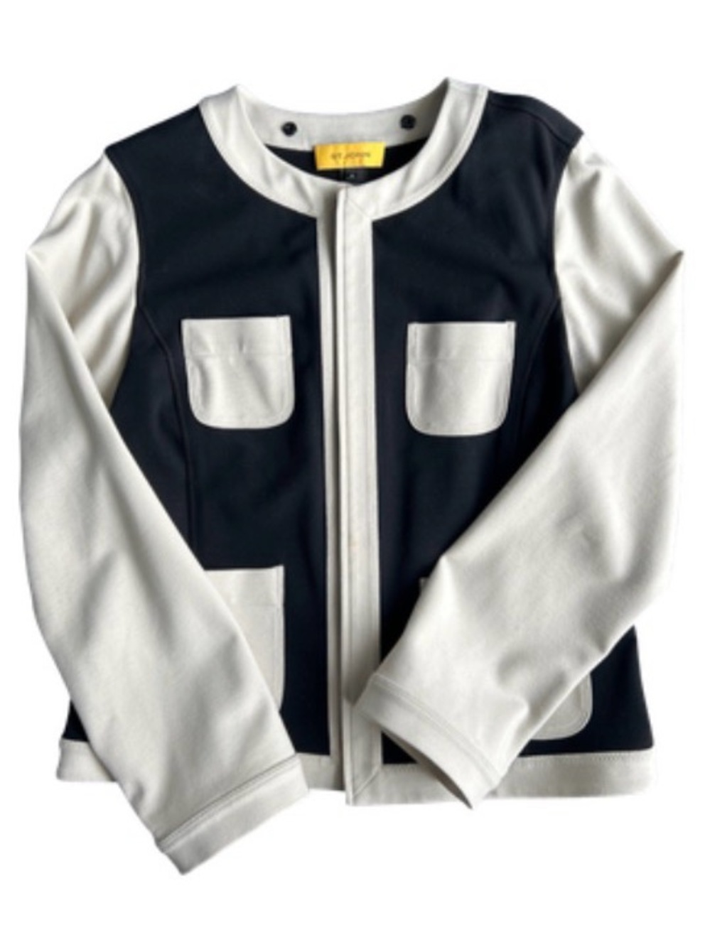 St. John Black and Stone Colorblock Zip Front Jacket with Hood